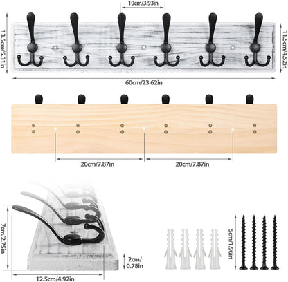 Coat Rack Wall Mount, Wooden Heavy Duty Coat Rack for Wall,6 Triple Coat Hanger Hooks for Hanging