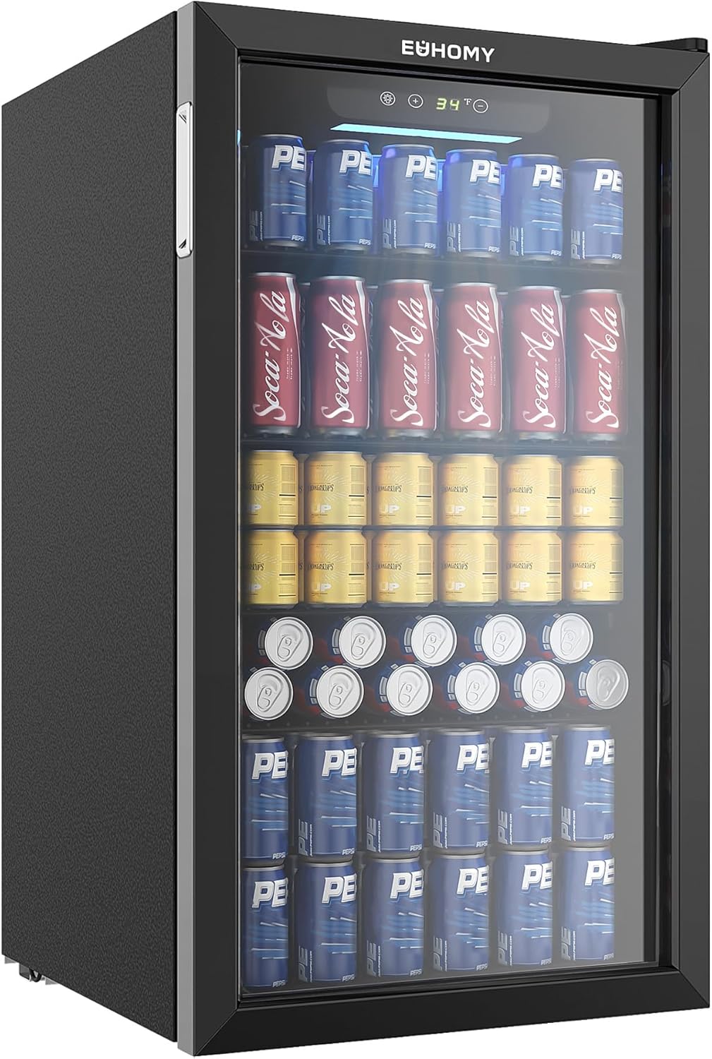 EUHOMY Beverage Refrigerator Cooler, 130 Can Mini Fridge with Glass Door for Soda Beer or Wine