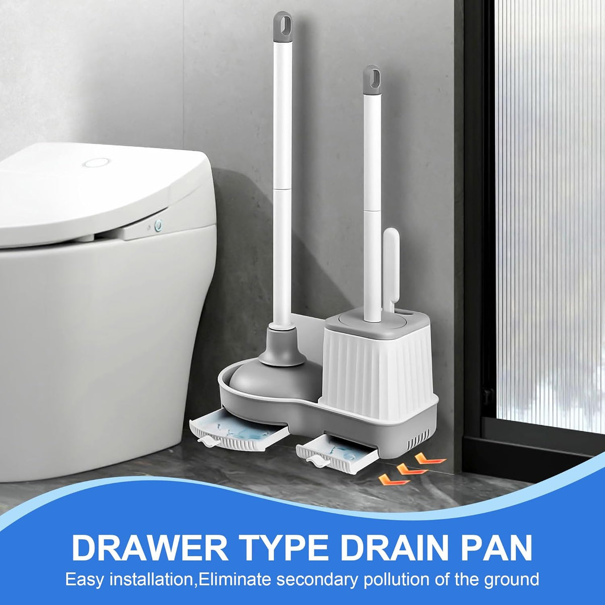 2 Pack Toilet Brush and Plunger Set, 3 in 1 Toilet Bowl Brush and Holder with Crevice Cleaning