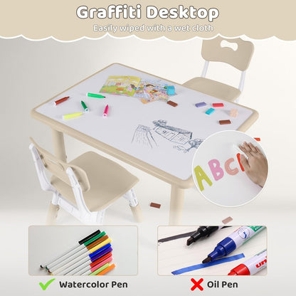Kids Table and 2 Chairs Set, Height Adjustable (17.7"-26.1") Toddler Table and Chair Set
