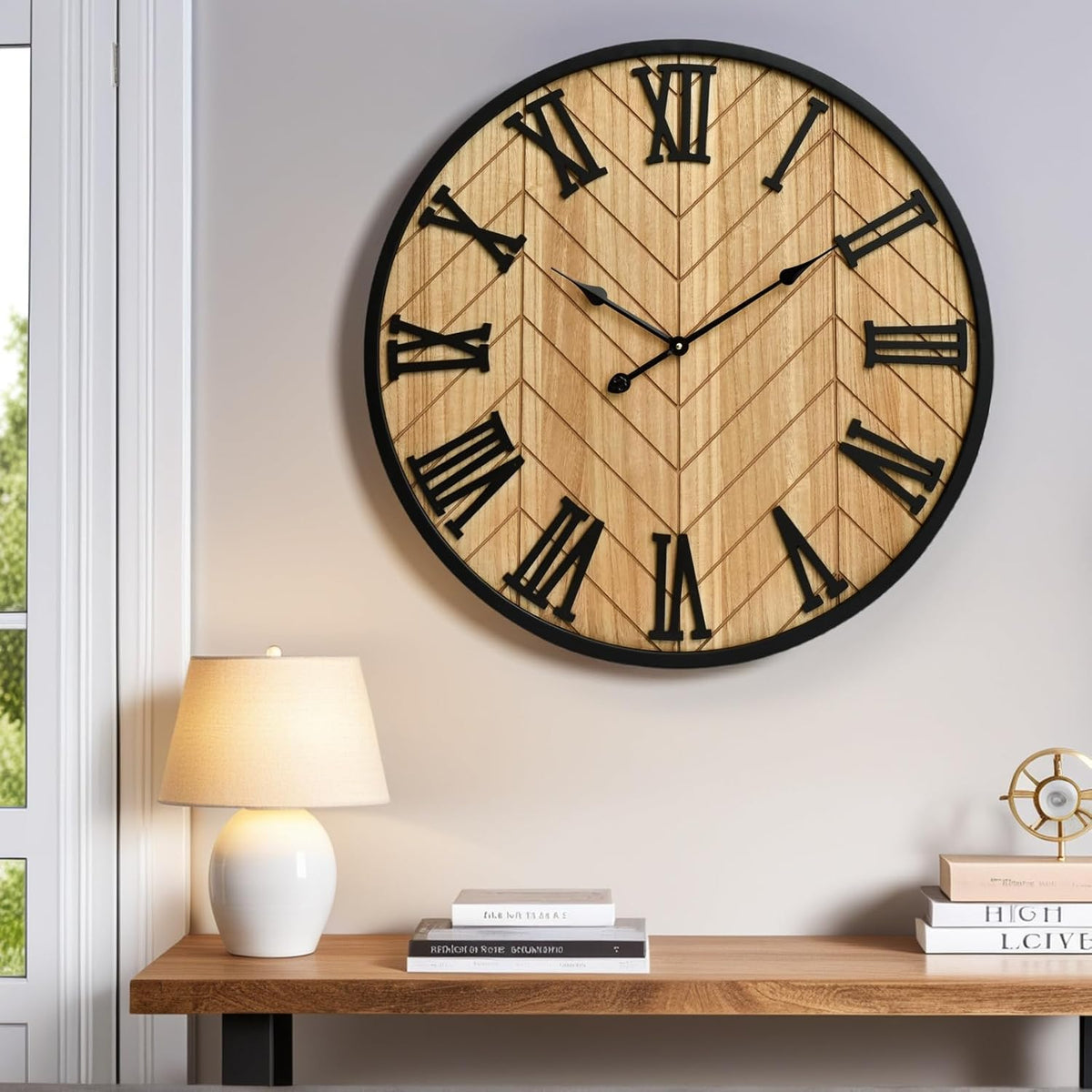30 Inch Large Wall Clock Farmhouse Style - Brown Silent Non-Ticking Rustic Decor for Living Room