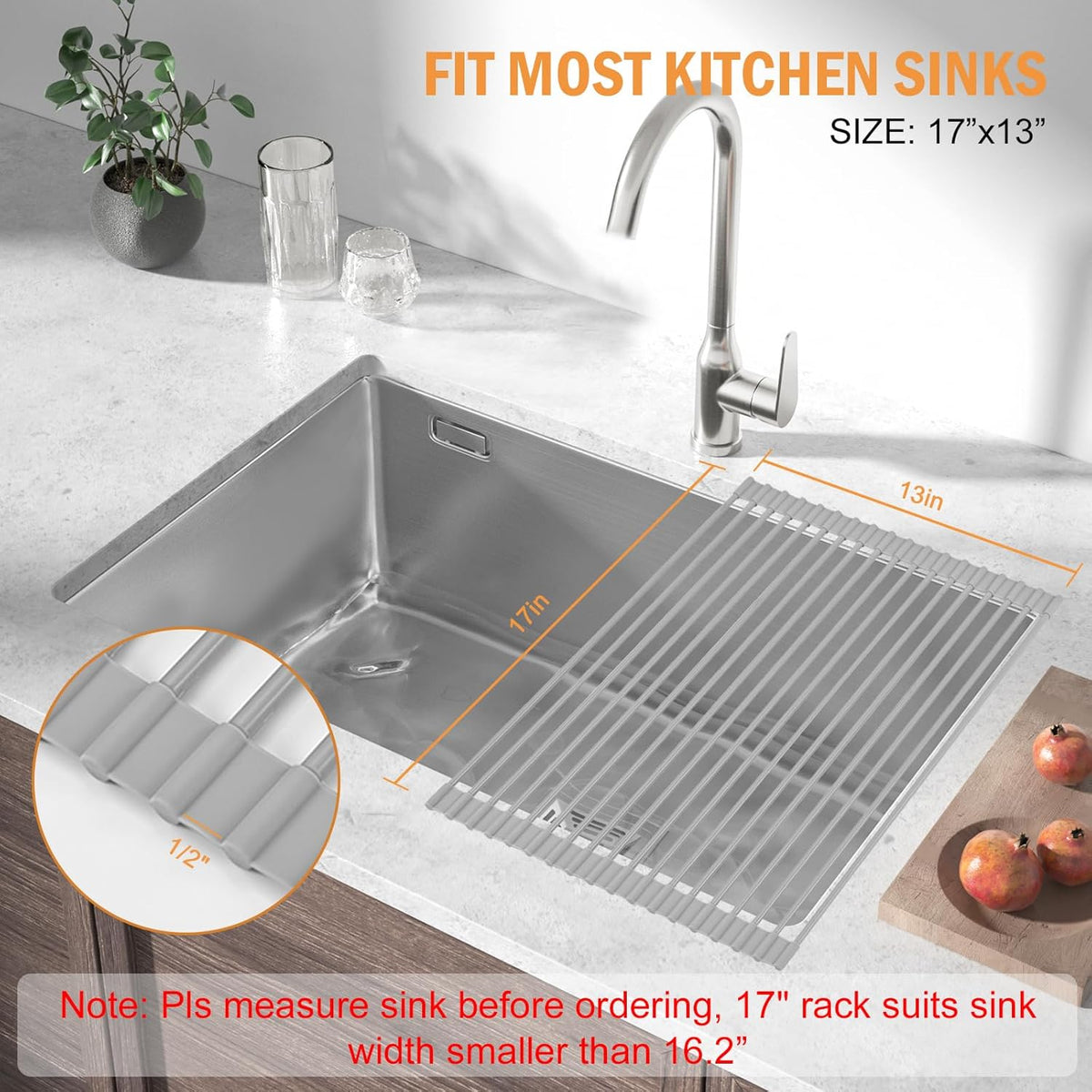 LEMIKKLE Roll Up Dish Drying Rack 17" x 13", Over The Sink Dish Drainer Rack, Foldable Sink Drying