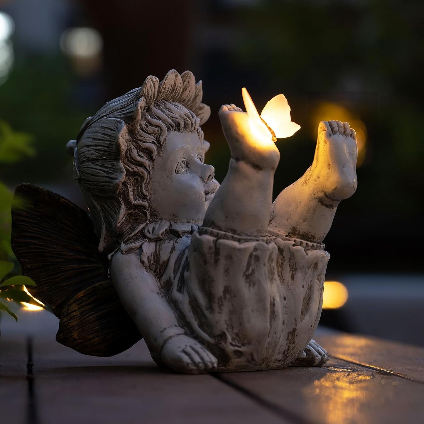 Garden Fairy Outdoor Solar Decor, Resin Ornaments for Patio Lawn Yard Porch, Playful Garden Flower