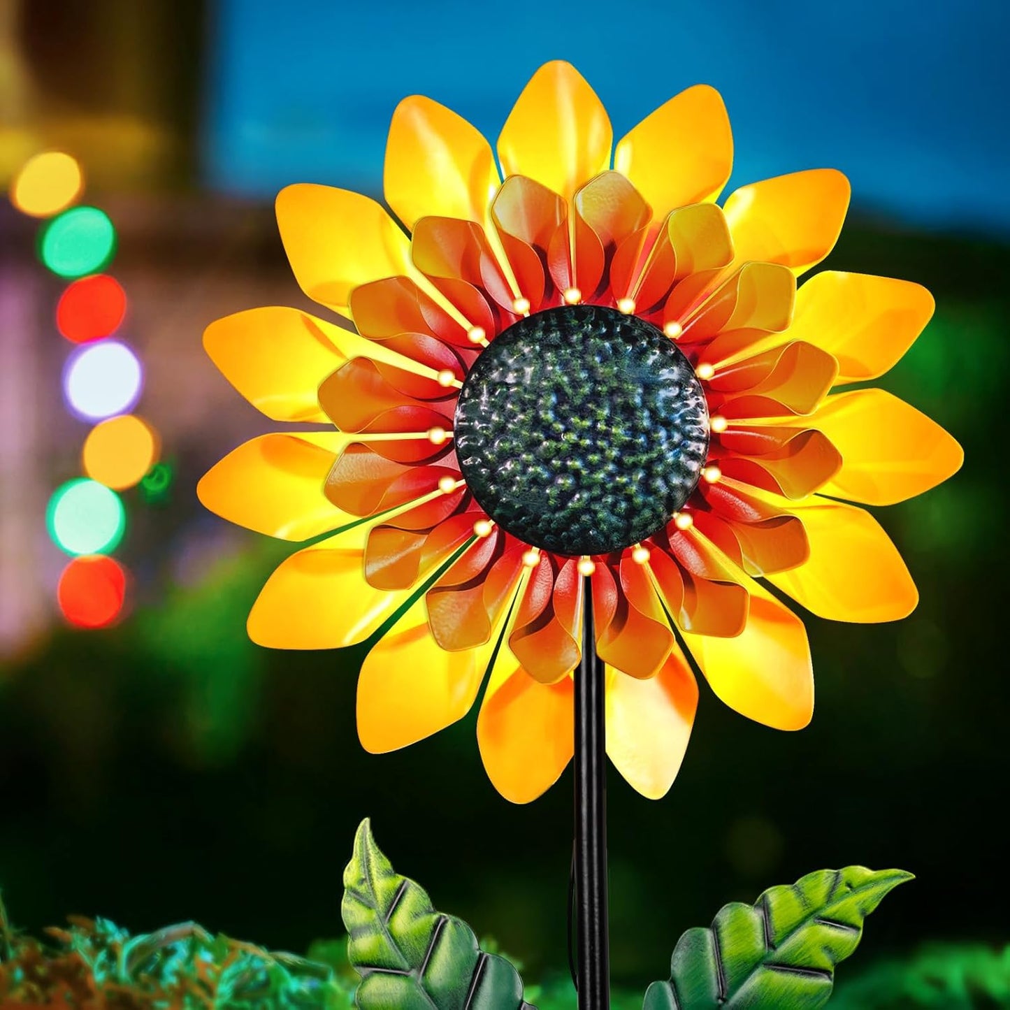 Sunflower Solar Wind Spinner, 52" Metal Wind Spinner with Kinetic Wind Sculpture Windmills for