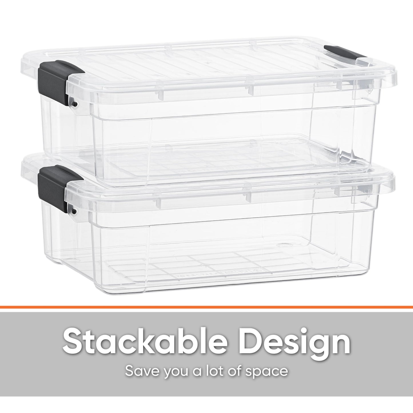 Superio Clear Storage Bins with Lids, 3 Quart BPA Free Plastic Containers, Transparent Boxes for