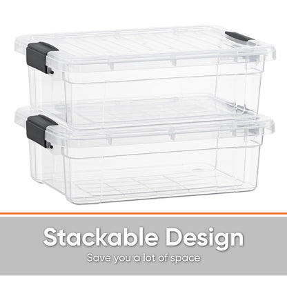 Superio Clear Storage Bins with Lids, 14.7 Quart BPA Free Plastic Containers, Transparent Boxes for