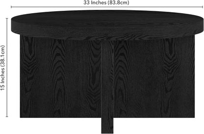 Henn&Hart 33" Round Wood Pedestal Low-Profile Coffee Table for Living Room, Family Room, Office or