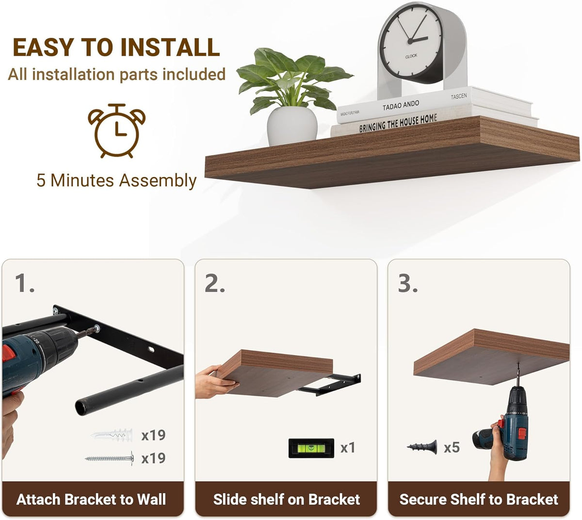 36 Inch Floating Shelves, 36"x9.25"x1.5" Inch Deep Floating Shelves for Wall, Wooden Shelves for
