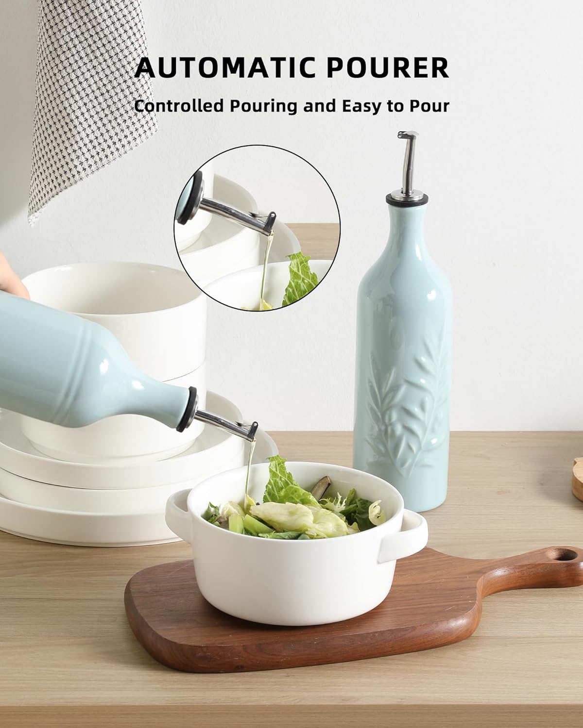 Sweejar Large Ceramic Olive Oil Dispenser Bottle, Opaque Oil Cruet Protects to Reduce Oxidation