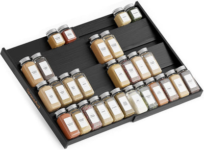 SpaceAid Bamboo Black Spice Drawer Organizer, (Need 3" Deep Drawer) Expandable 4 Tier Spices Rack