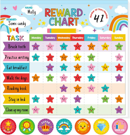 Reward Chart for Kids,Magnetic Behavior Chore Chart for Kids at Home,26 Rainbow Blue Chore