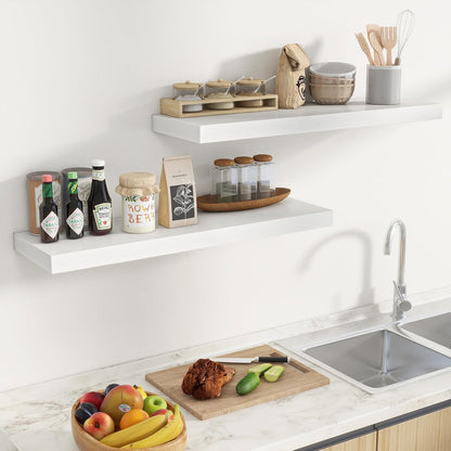 Floating Shelves Set of 2, 36 Inch Long Wooden Wall Shelves, 10 Inch Deep Wall Mounted Storage
