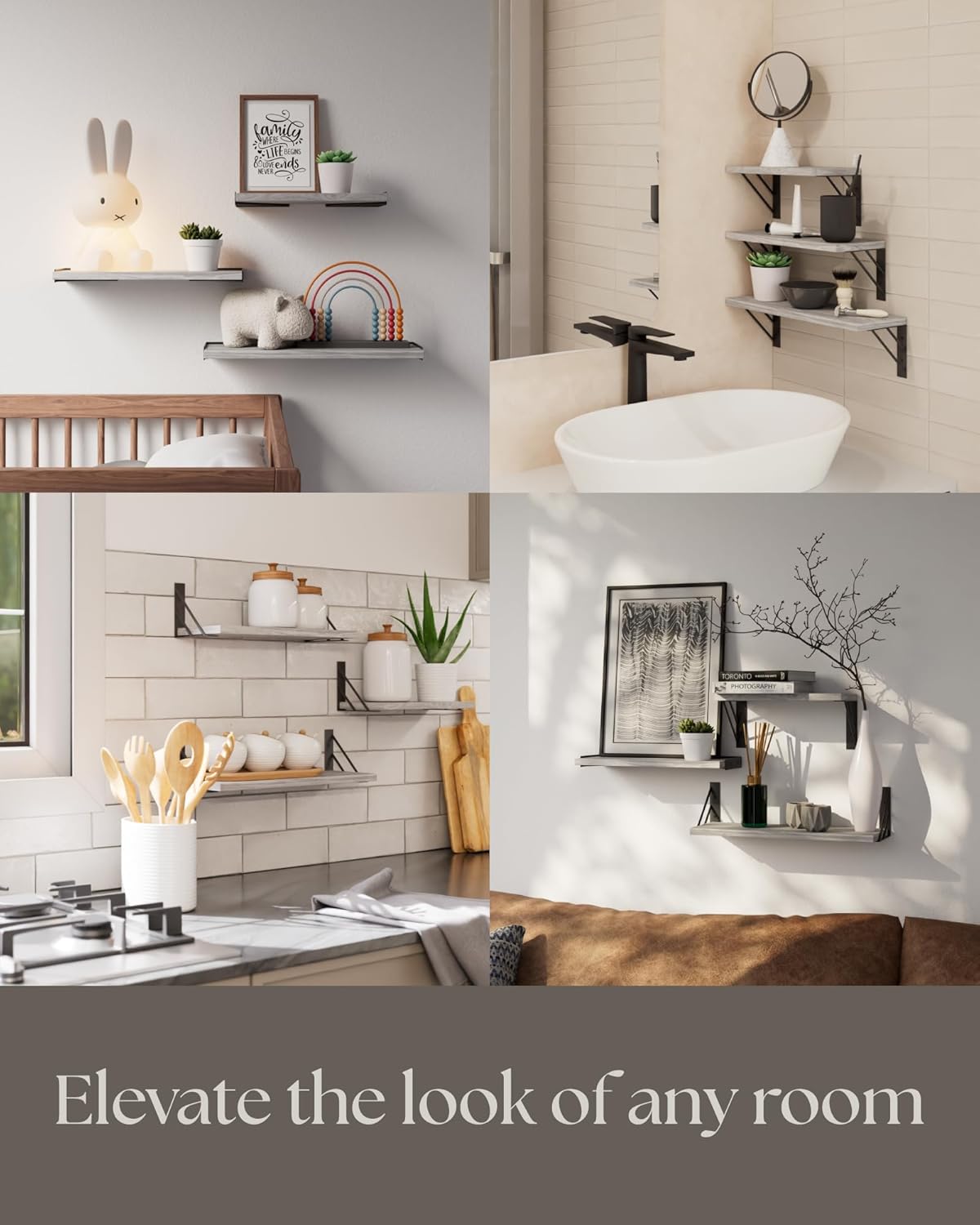 BAYKA Wall Shelves for Bedroom Decor, Floating Wall Shelves for Living Room Kitchen Storage, Wall