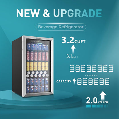 EUHOMY Beverage Refrigerator Cooler, 130 Can Mini Fridge with Glass Door for Soda Beer or Wine
