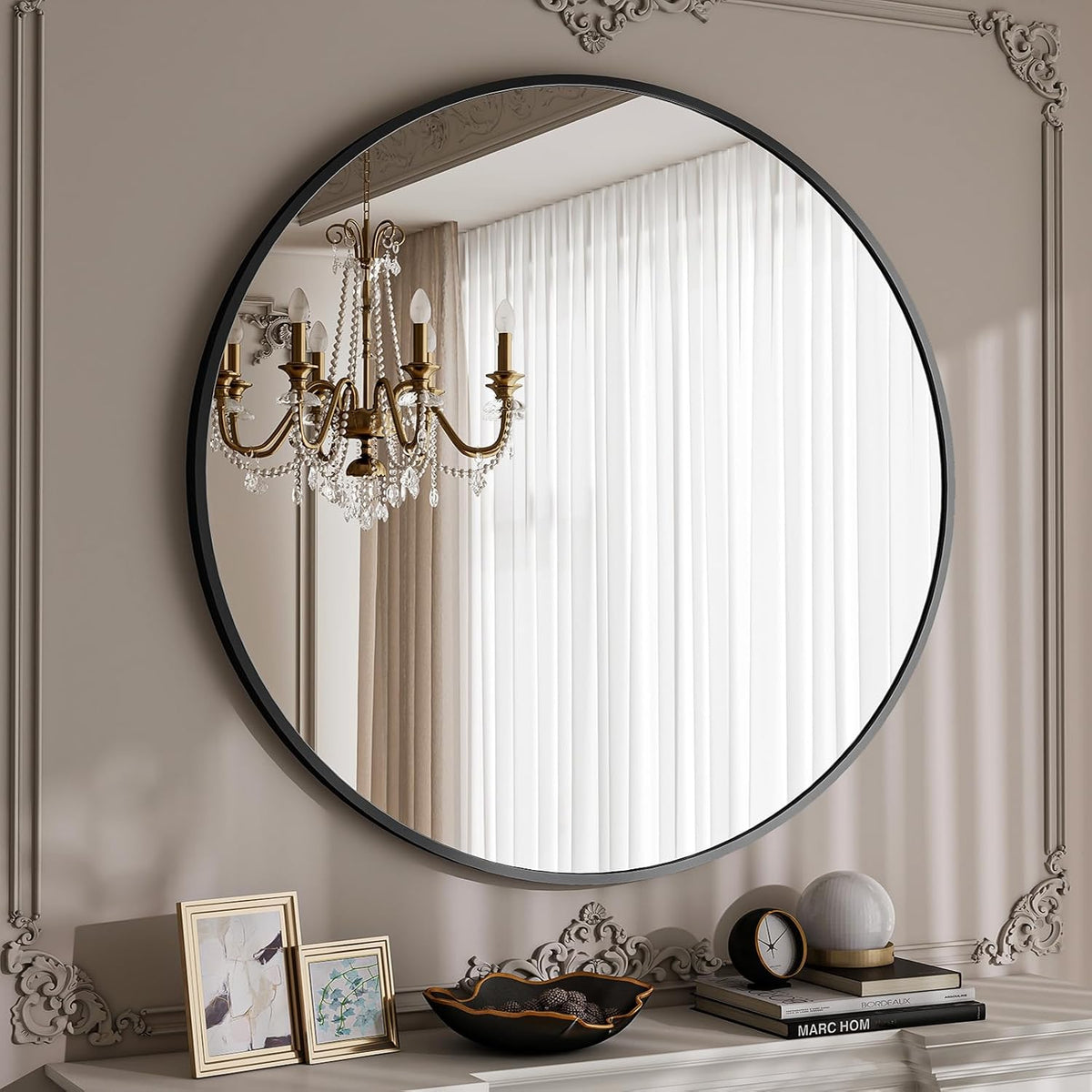 BEAUTYPEAK 40 Inch Round Mirror, Metal Frame Circle Mirror, Wall Mounted for Entryway, Bathroom