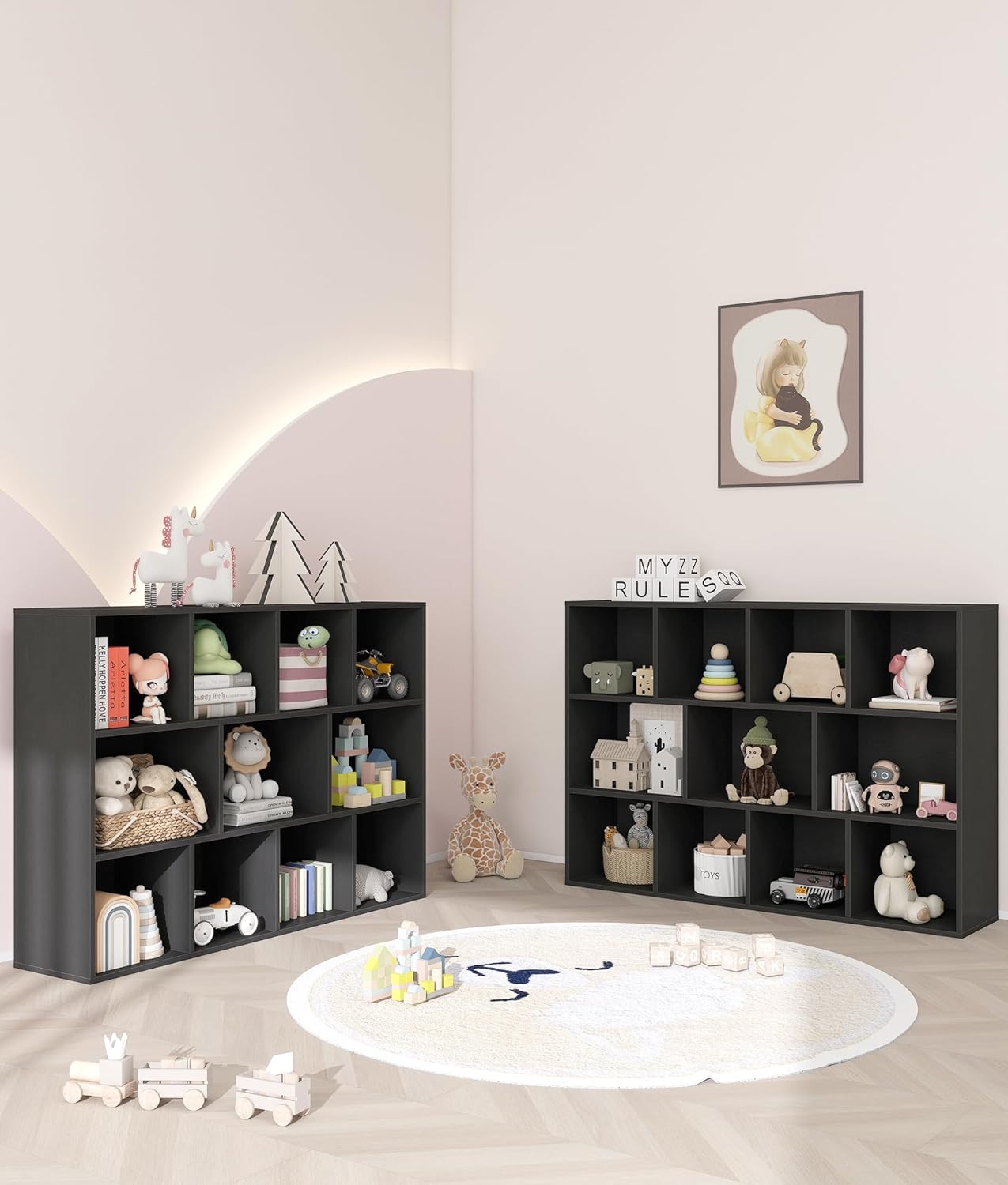11 Cube Kids Toy Storage Organizer with Kids Shelf, Baby Bookshelf for Nursery, 3-Tier Children