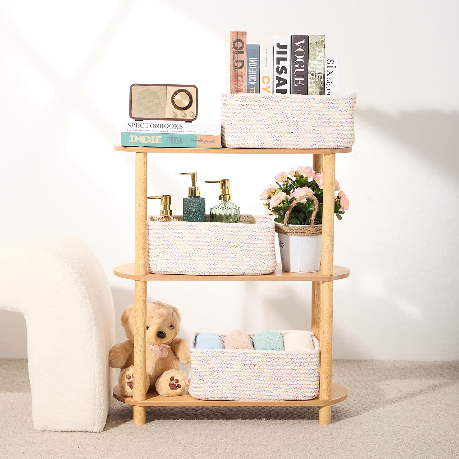 Small Storage Baskets for Organizing | Closet Organizer Bins | Shelf Toy Basket | Woven Rope