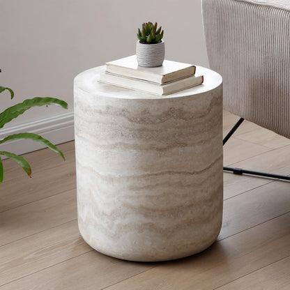 Faux Marble Coffee Table, Modern Round Coffee Table for Living Room, Circle Drum Coffee Side