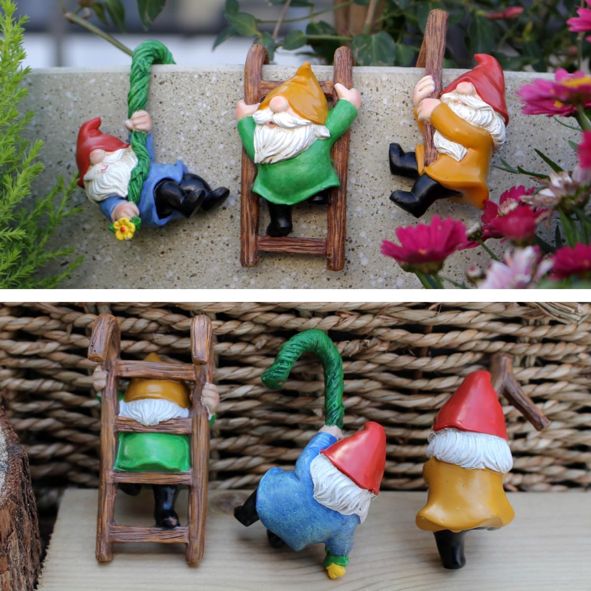 3 PCS Climbing Gnomes Tree Faces Decor Outdoor for Yard, Gnomes Statue, Outdoor Fairy Garden Resin