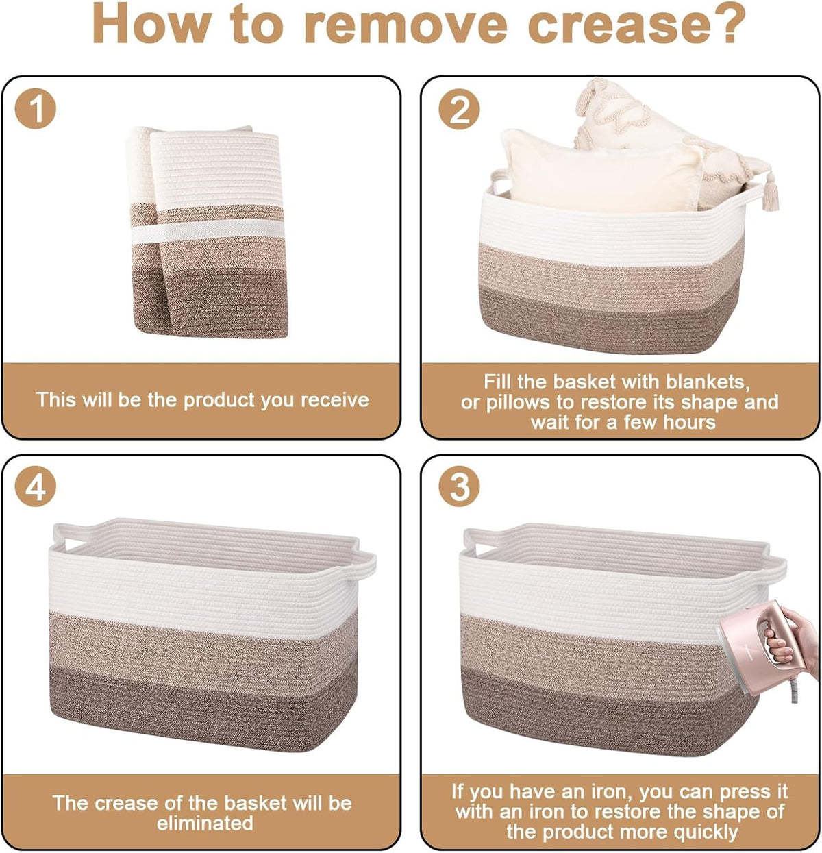 OIAHOMY Rectangle Woven Storage Basket - Nursery Cotton Rope Baskets for Storage, Toy Basket