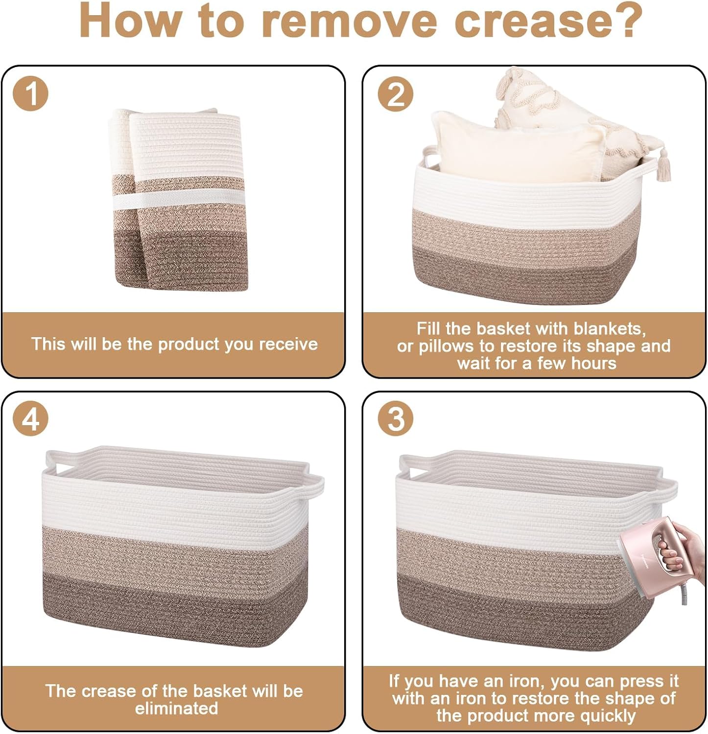 OIAHOMY Rectangle Woven Storage Basket - Nursery Cotton Rope Baskets for Storage, Toy Basket