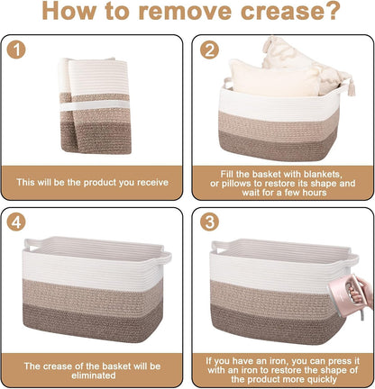 OIAHOMY Rectangle Woven Storage Basket - Nursery Cotton Rope Baskets for Storage, Toy Basket