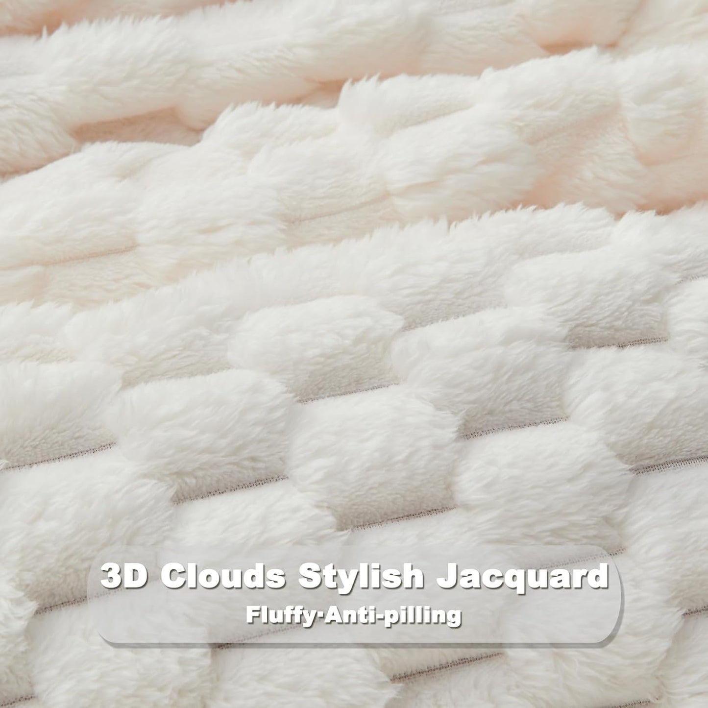 NEWCOSPLAY Super Soft King Blanket Ivory Premium Silky Flannel Fleece 3D Clouds Stylish Jacquard
