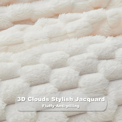 NEWCOSPLAY Super Soft King Blanket Ivory Premium Silky Flannel Fleece 3D Clouds Stylish Jacquard