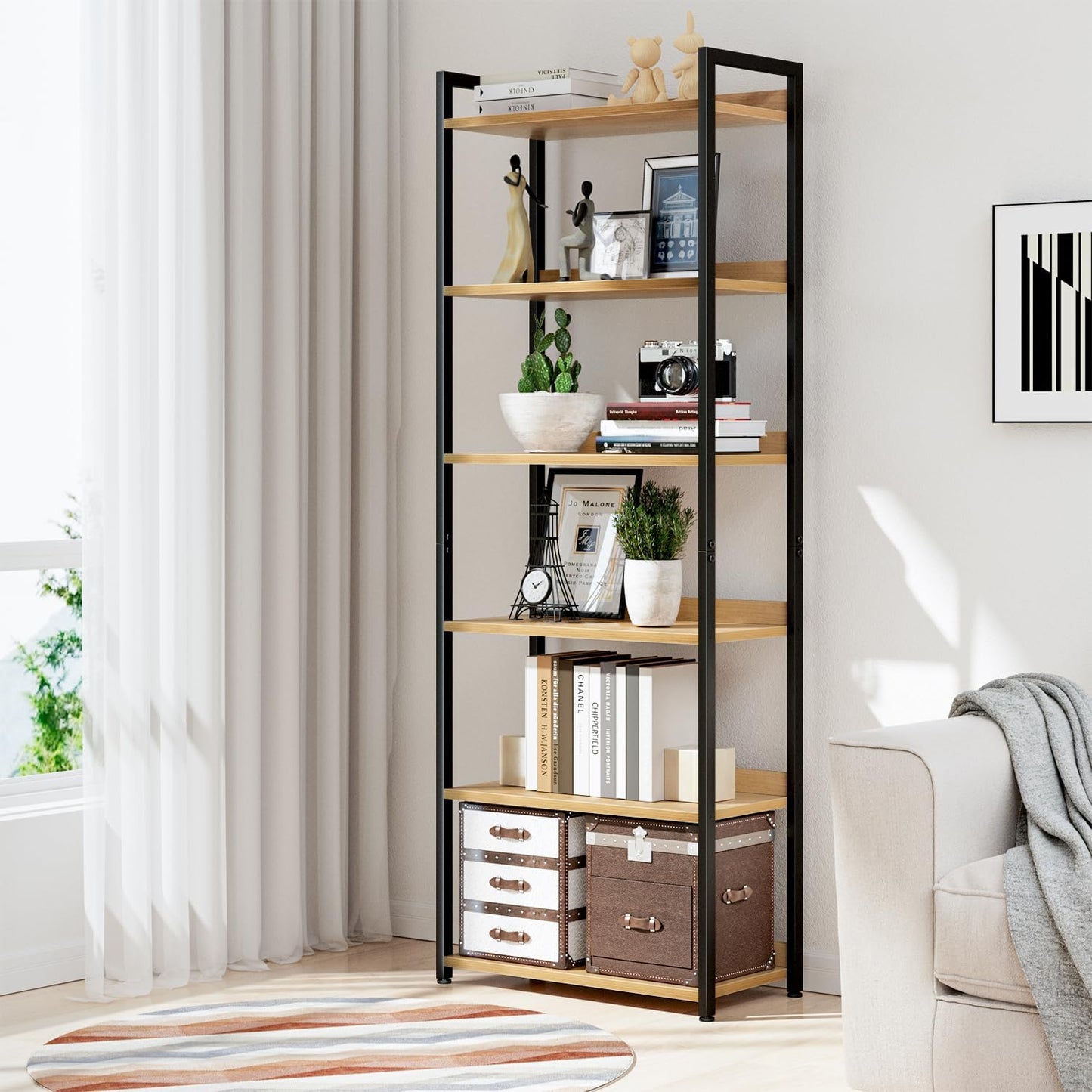 NUMENN Bookshelf, 6 Tier Bookshelves, Home Office Bookcase Shelf Storage Organizer, Free Standing