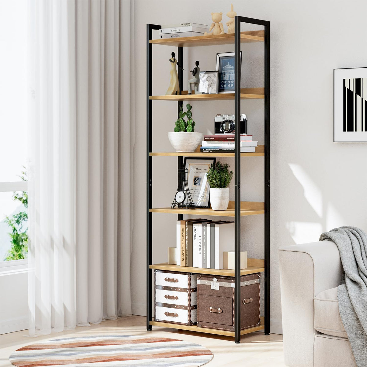 NUMENN Bookshelf, 6 Tier Bookshelves, Home Office Bookcase Shelf Storage Organizer, Free Standing
