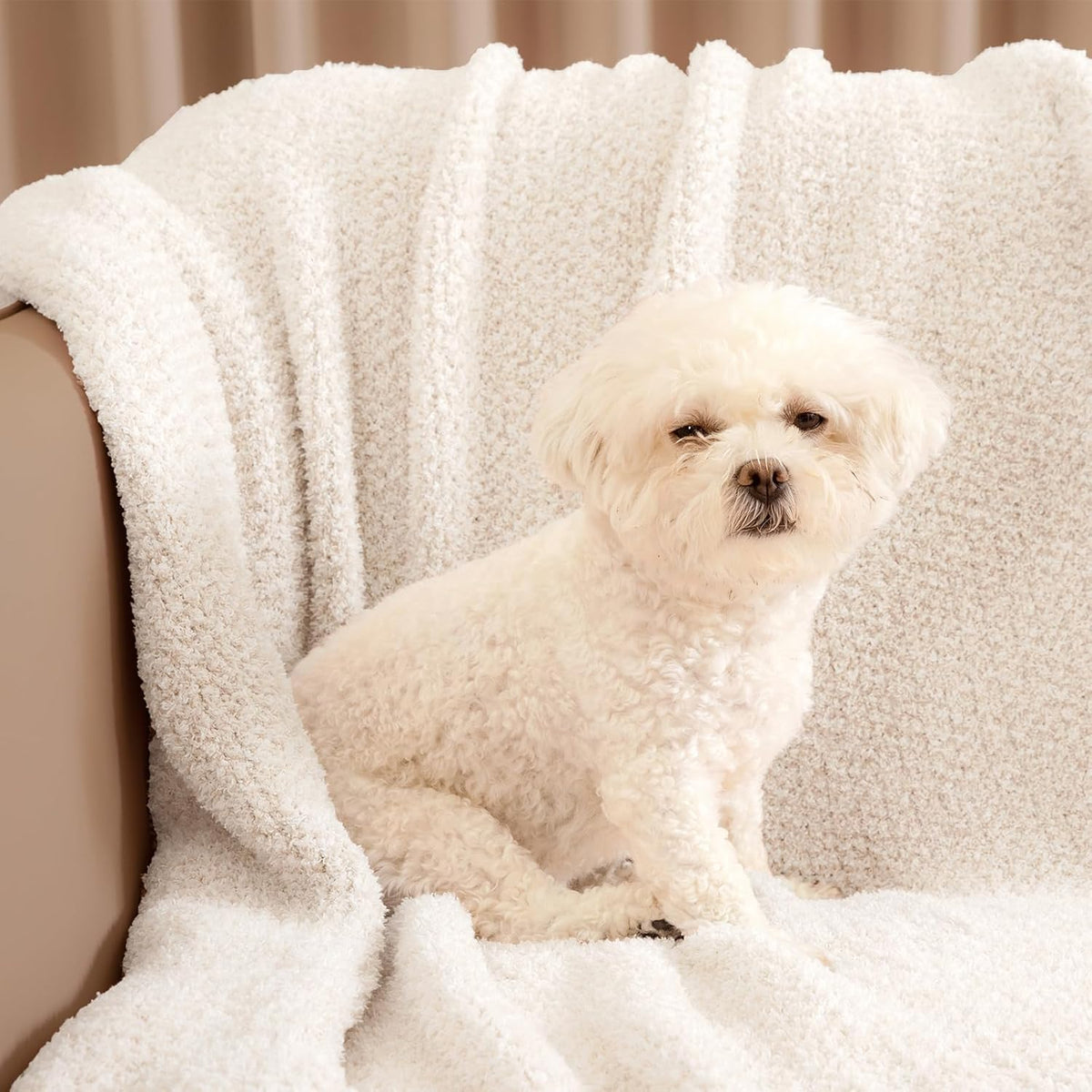 Snuggle Sac Heather Ivory Oversized Throw Blanket for Couch, Super Soft Warm Blankets Cozy Knit