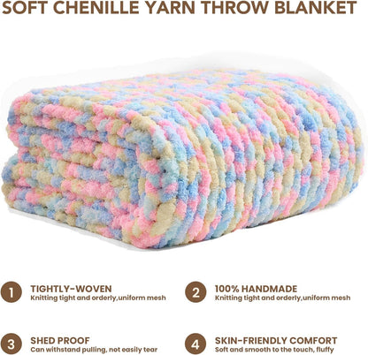 L'AGRATY Chunky Knit Blanket Throw: 60''x80'' Chenille Chunky Knitted Throw Blankets for Twin Bed