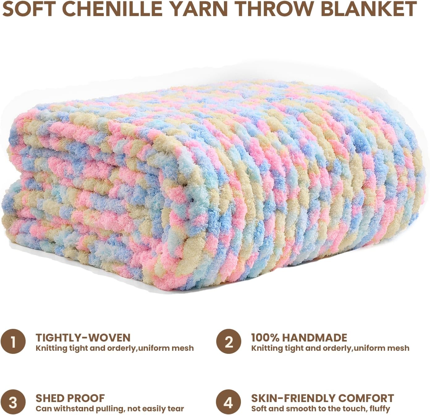 L'AGRATY Chunky Knit Blanket Throw: 50''x60'' Chenille Chunky Knitted Throw Blankets for Bed Couch