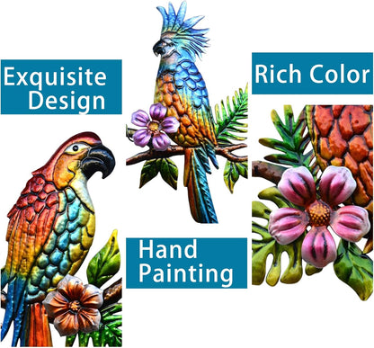 J-Fly Parrot Tropical Wall Art Decor - 3 Hanging Sculptures, Metal, 12" x 8.5", Indoor Kitchen