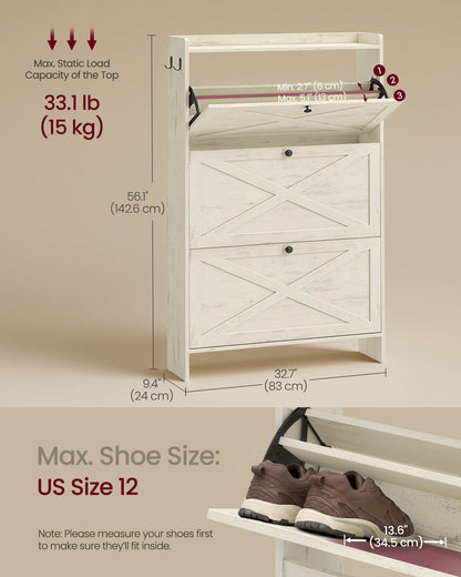 VASAGLE Shoe Storage Cabinet Organizer with 3 Flip Drawers, Freestanding Narrow Shoe Rack Cabinet
