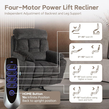 Lazy Boy Recliner Chair with Heated and Massage, 4 Motor Headrest, Lumbar Independent Adjustment