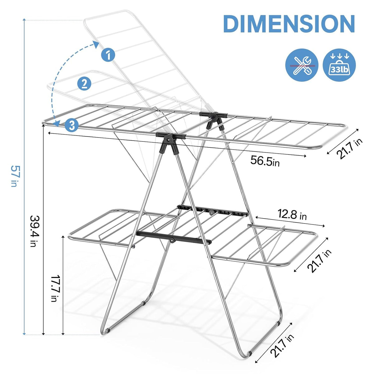 APEXCHASER Clothes Drying Rack with 4 Wings, Drying Rack Clothing with Height-Adjustable, Foldable