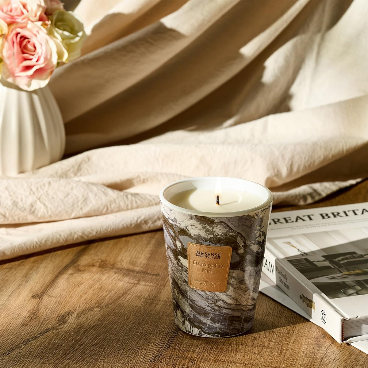 M&SENSE EucalyptusMint Scented Candles for Home, Lead-Free Wick Highly Scented Jar Candles, 14.1 Oz