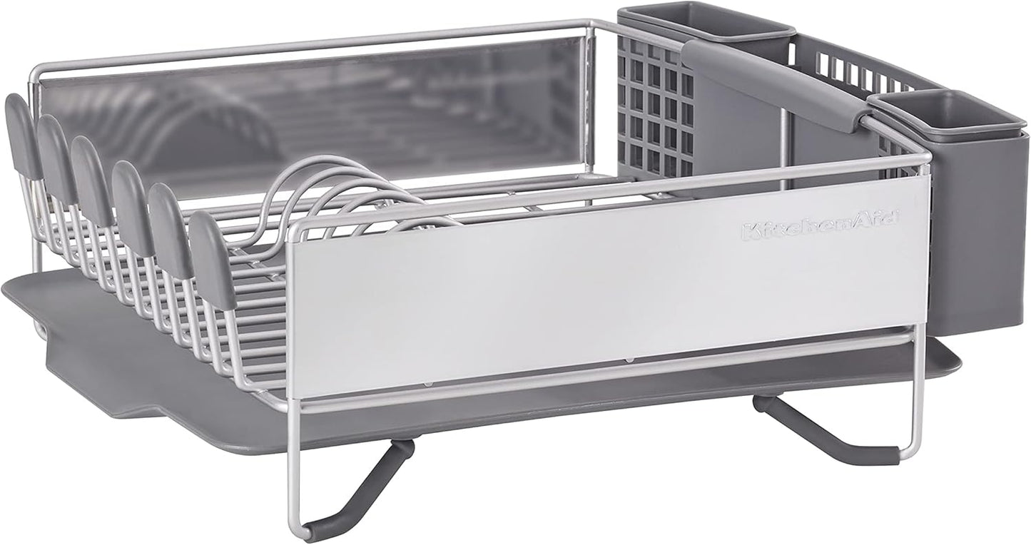 KitchenAid Compact Space Saving, Dish Rack with Removable Flatware Caddy and Angled Self Draining