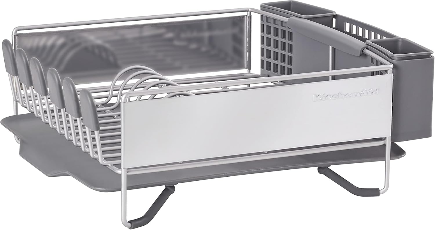 KitchenAid Compact Space Saving, Dish Rack with Removable Flatware Caddy and Angled Self Draining