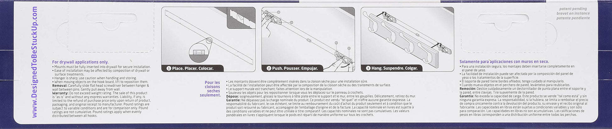HIGH & MIGHTY 515708 Coat Rack 4 Hook Rail, Easy Tool-Free Dry Wall Installation, Holds up to