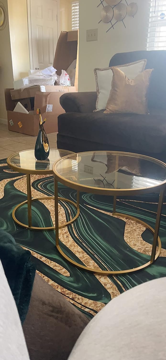 Round Nesting Coffee Table Gold Set of 2 for Living Room, Modern Side Tables with Sturdy Metal