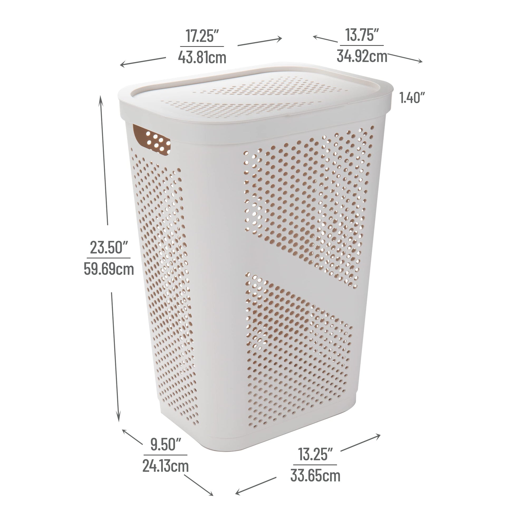 Mind Reader Slim Laundry Hamper with Lid, 60L Clothes Basket, Ventilated Plastic, Ivory