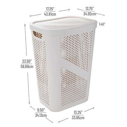 Mind Reader Slim Laundry Hamper with Lid, 60L Clothes Basket, Ventilated Plastic, Ivory