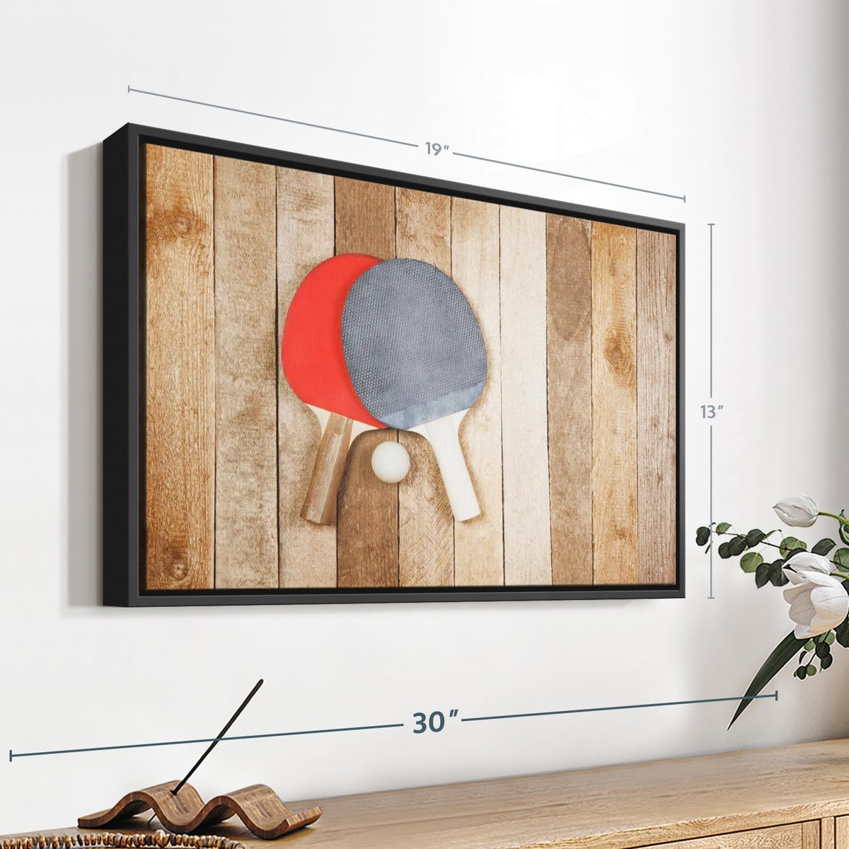 ElephantStock Ping Pong Wall Art - Horizontal Framed Canvas - 1-Piece Living Room Wall Decor