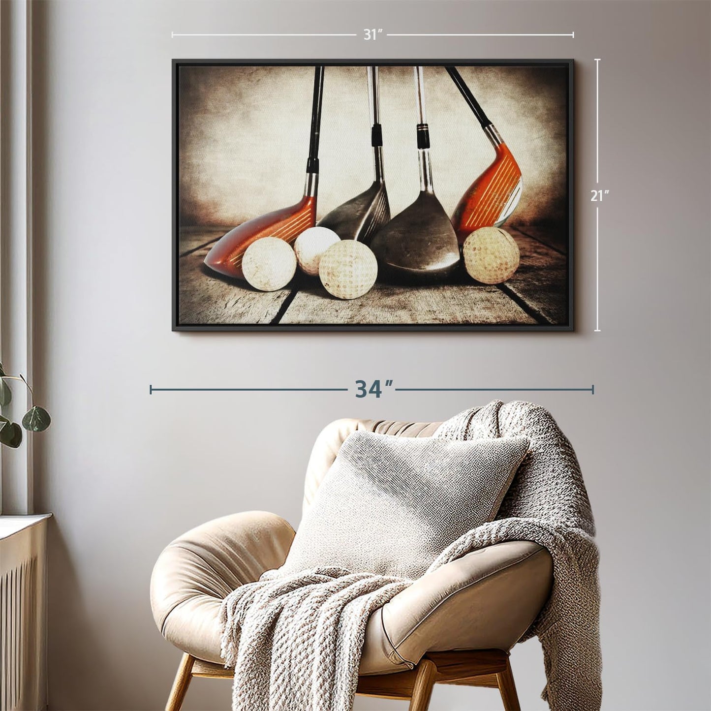 Elephant Stock Golf Sets Wall Art - Horizontal Framed Canvas - 1-Piece Mancave Wall Decor