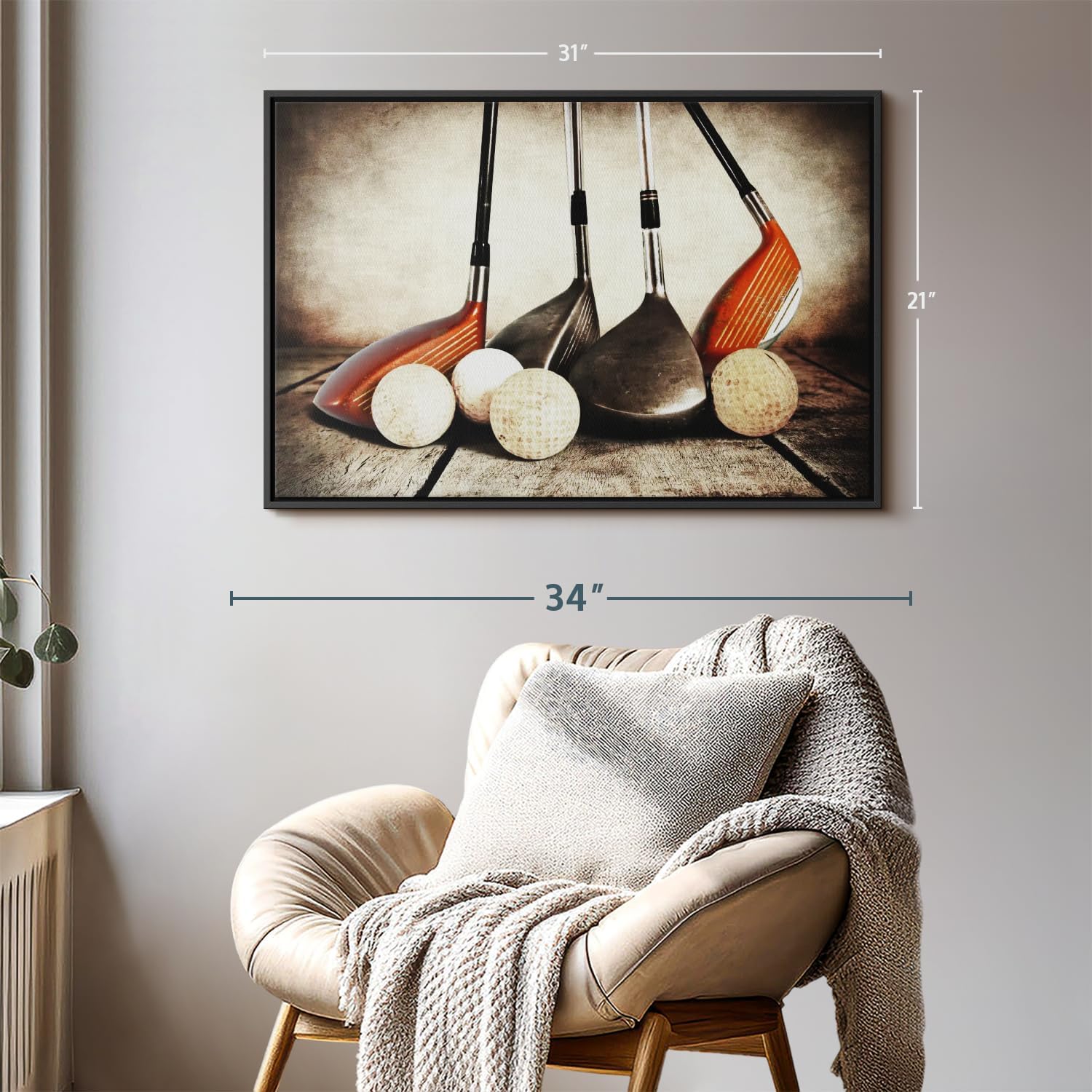 Elephant Stock Golf Sets Wall Art - Horizontal Framed Canvas - 1-Piece Mancave Wall Decor