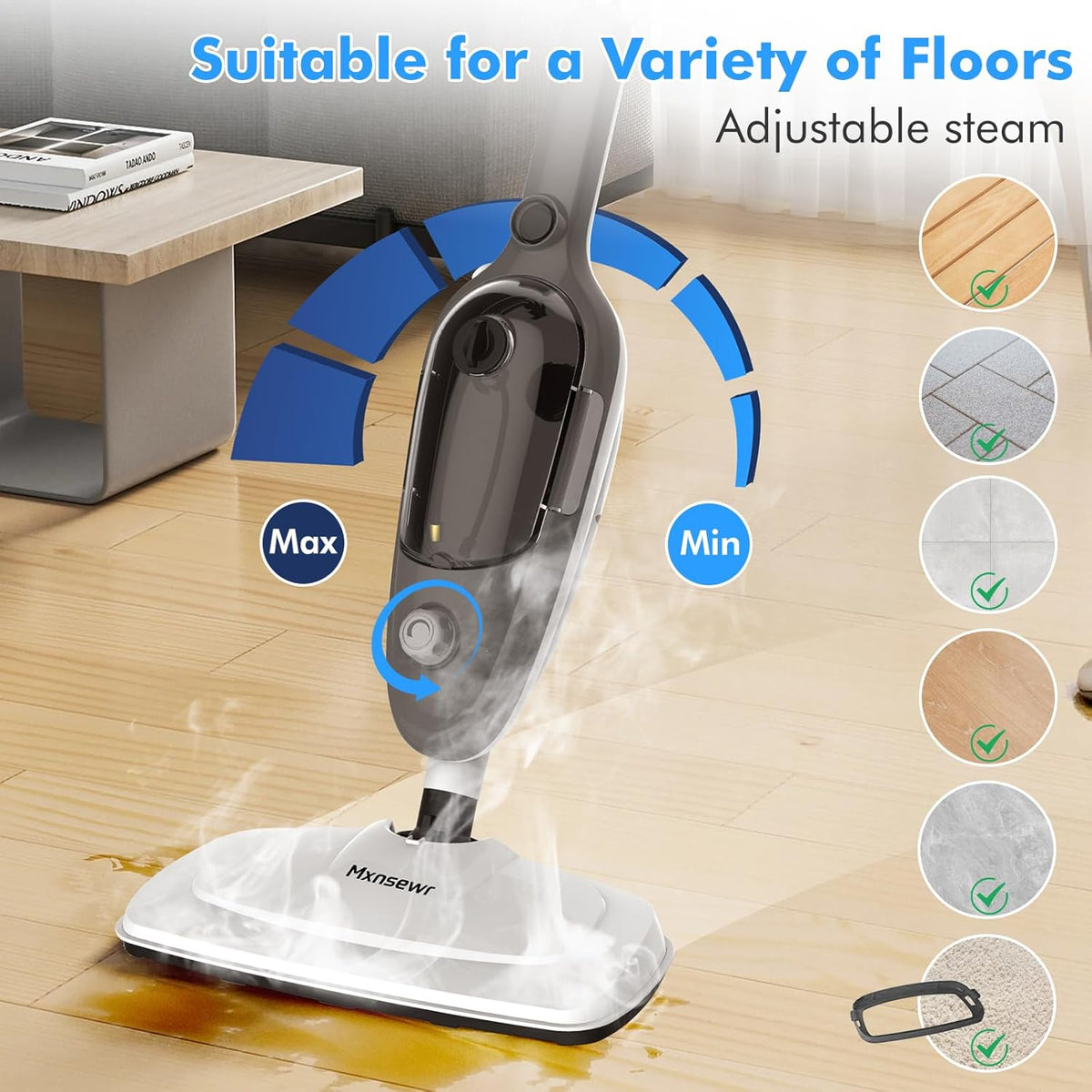 Steam Mop - All-in-one Powerful Handheld Steam Cleaner Detachable Floor Steamer with 11