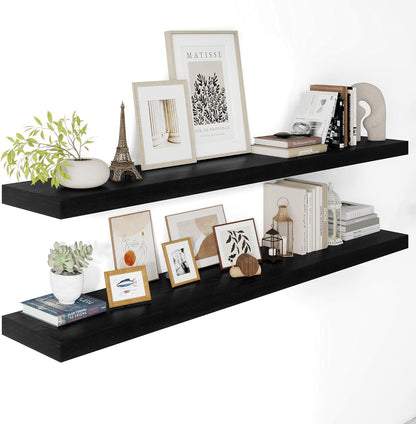 Black Floating Shelves for Wall 55 Inches Long, 12" Deep Wall Shelves 2" Thick, Heavy Duty Shelf