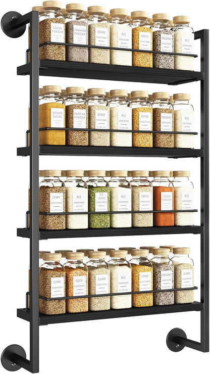 IBUYKE Spice Rack Wall Mount,4 Tier Hanging Seasoning Organizer, Spice Rack for Wall for up to 50